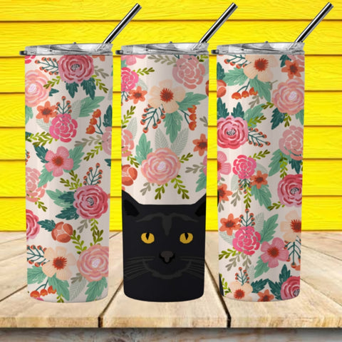 cat black floral