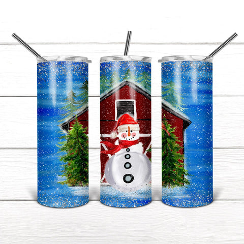 snowman barn blue