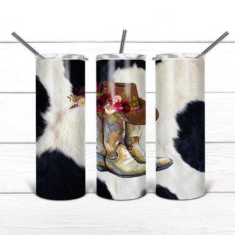 cowhide boots black white