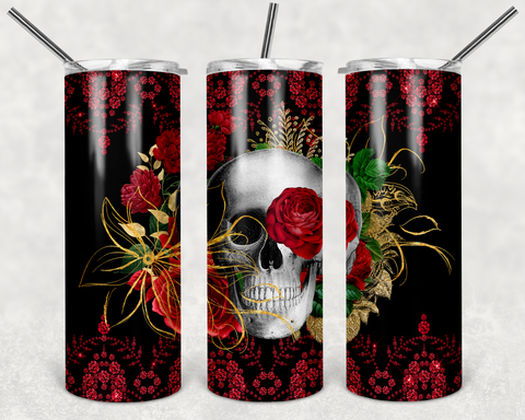 skull floral red roses