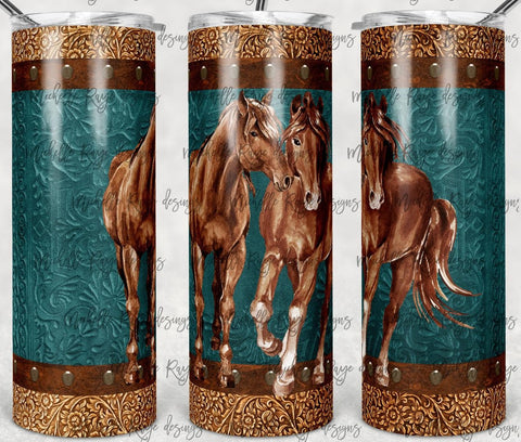 Wild Horses teal tooled leather